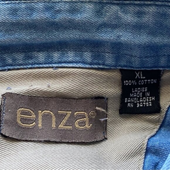 Vintage Enza Denim Button-Up Shirt Embroidery Woman XL Coastal Beach Coquette - Picture 10 of 14